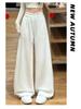 Women's Pink Wide-Leg Knife Pleat Sweatpants - Spring 2026 Korean Style, High Waist, Slimming Petite Fit