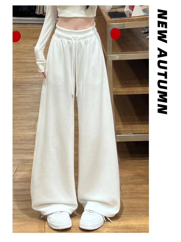 Women's Pink Wide-Leg Knife Pleat Sweatpants - Spring 2026 Korean Style, High Waist, Slimming Petite Fit