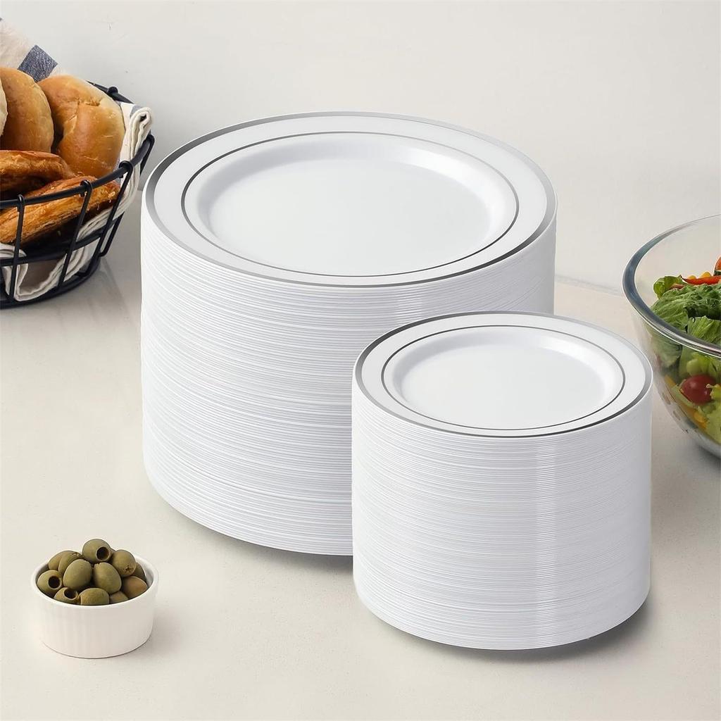 10-pack Plastic Plates, Disposable Dinner Plates/salad Plates/dessert Plates, Suitable For Weddings, Parties And Holiday Party Supplies