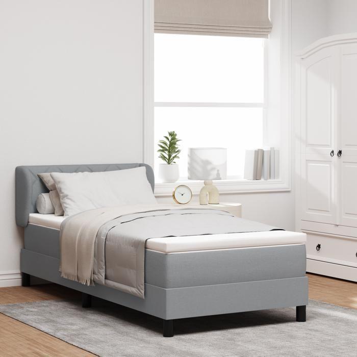 Lit avec Sommier à Ressorts et Matelas vidaXL Gris Clair 90x200 cm Tissu 3340066