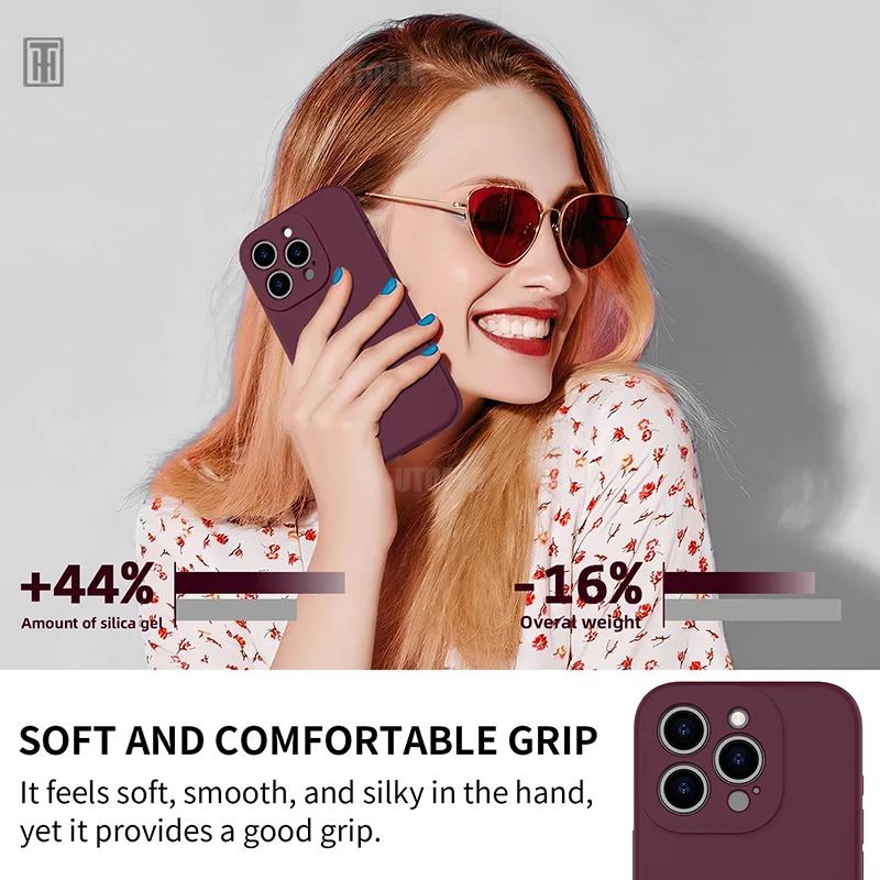 Luxury Silicone Antiskid Phone Case For iPhone 16 15 14 13 11 12 Pro Max 16 Plus Shockproof Full Lens Protection Cover