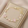 Gold Plated Pink Flower Marquise CZ Bracelet – Dainty Romantic Jewelry, Sweet Gift for Women