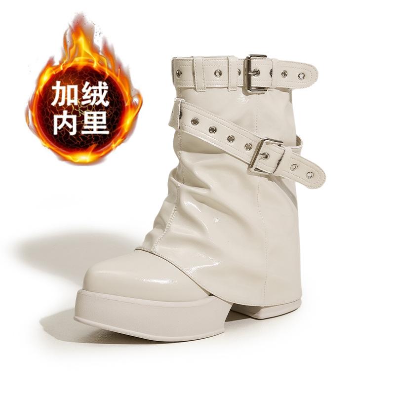 

Pants short boots women s thick heel Maillard medium boots 2025 autumn and winter new pointed warm and velvet inner height-increasing boots 39