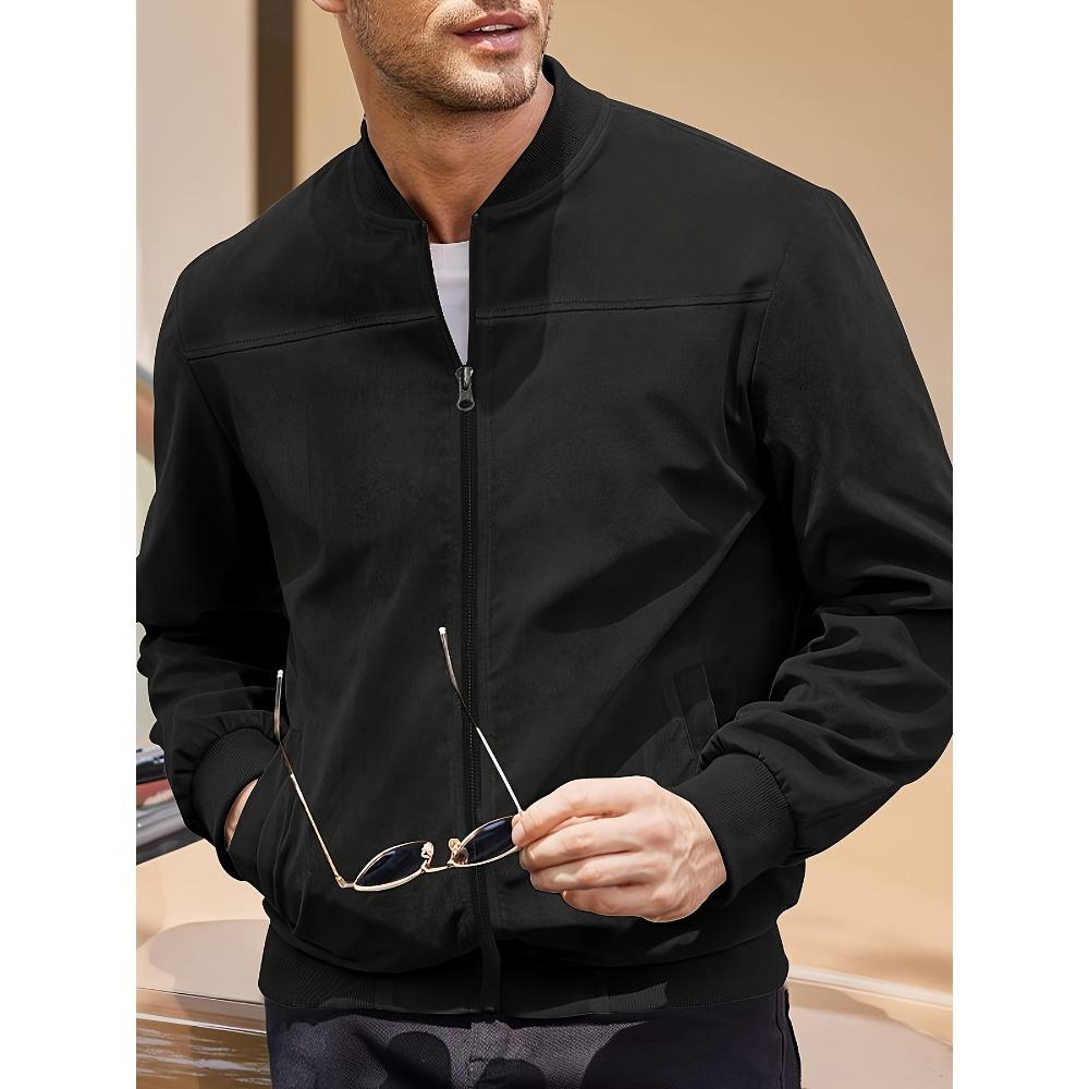 Men's Casual Retro-Inspired Lightweight Zip-Up Jacket Solid Color Baseball Collar