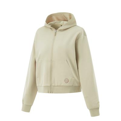 Fitness Serie Einfaches Uni-Farben Kapuzen-Reißverschluss-Sweatshirt Damen Oberteile Khaki AWDU932-4