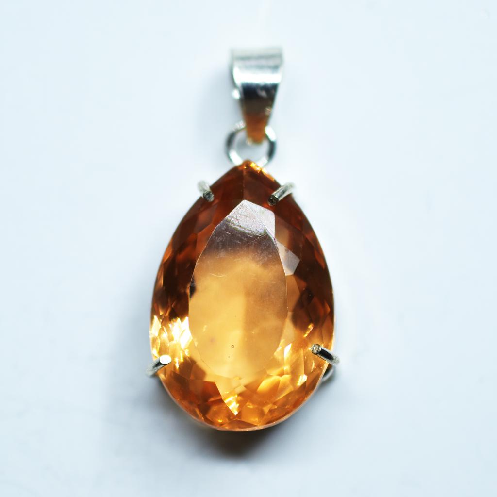 75.90 Honey Topaz Pendant Lab Created 925 Sterling Silve Gemstone CERTIFIED my-369-k