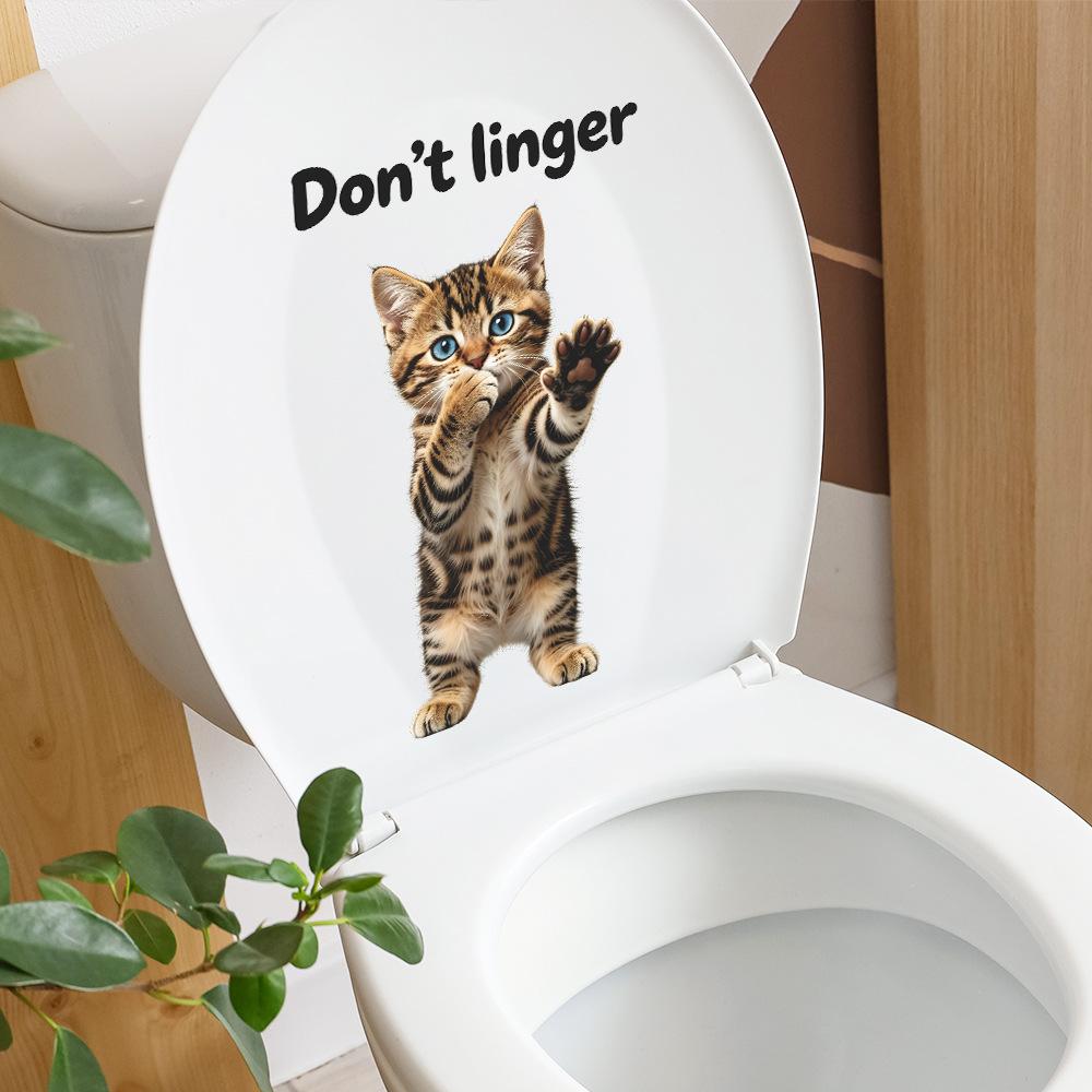 Adesivo da Toilette Gatto Tigrato Cartone Animato Rimovibile Autoadesivo Decorazione Bagno