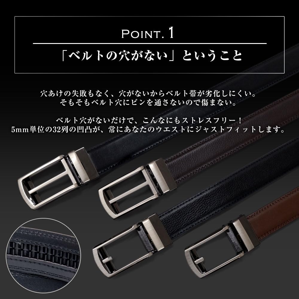 [BEEL] Men's Leather Belt, Genuine Leather, Automatic Locking, No Holes, Large Sizes, Suitable for Business, Suits, Students, School, Casual Wear,