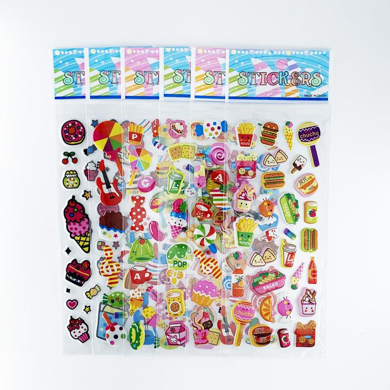 12 listů/balení Samolepky s motivem dortů, zmrzliny, sladkostí a jídla pro dětské hračky Kreslené 3D samolepky pro děti Scrapbooking DIY hračky