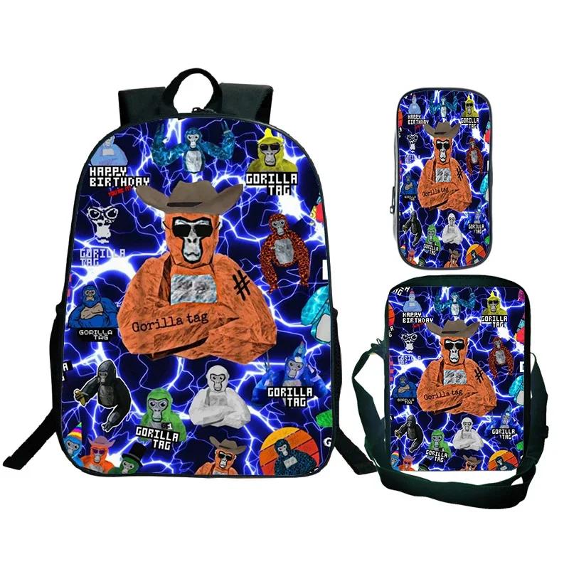 Spiel Gorilla Tag Druck Rucksack mit Umhängetasche Federmäppchen Jungen Lustiger Cartoon Schultasche Wasserdicht Kinder Schulrucksack 3er Set