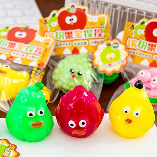 Cartoon Fruit Squeeze Toy with Bell Ball Chain Stress Relief Slow Rising Fruit Sensory Fidget Toy Keychain Pendant Party Favors