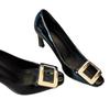 [New] Black patent leather high heels women's square head thick heel square buckle French temperament beautiful adult ceremony single shoes women