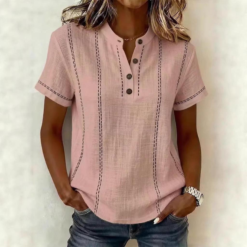 Camicia da Donna Estiva Casual Stampata a Bottoni con Scollo a Girocollo a Maniche Corte Ampia
