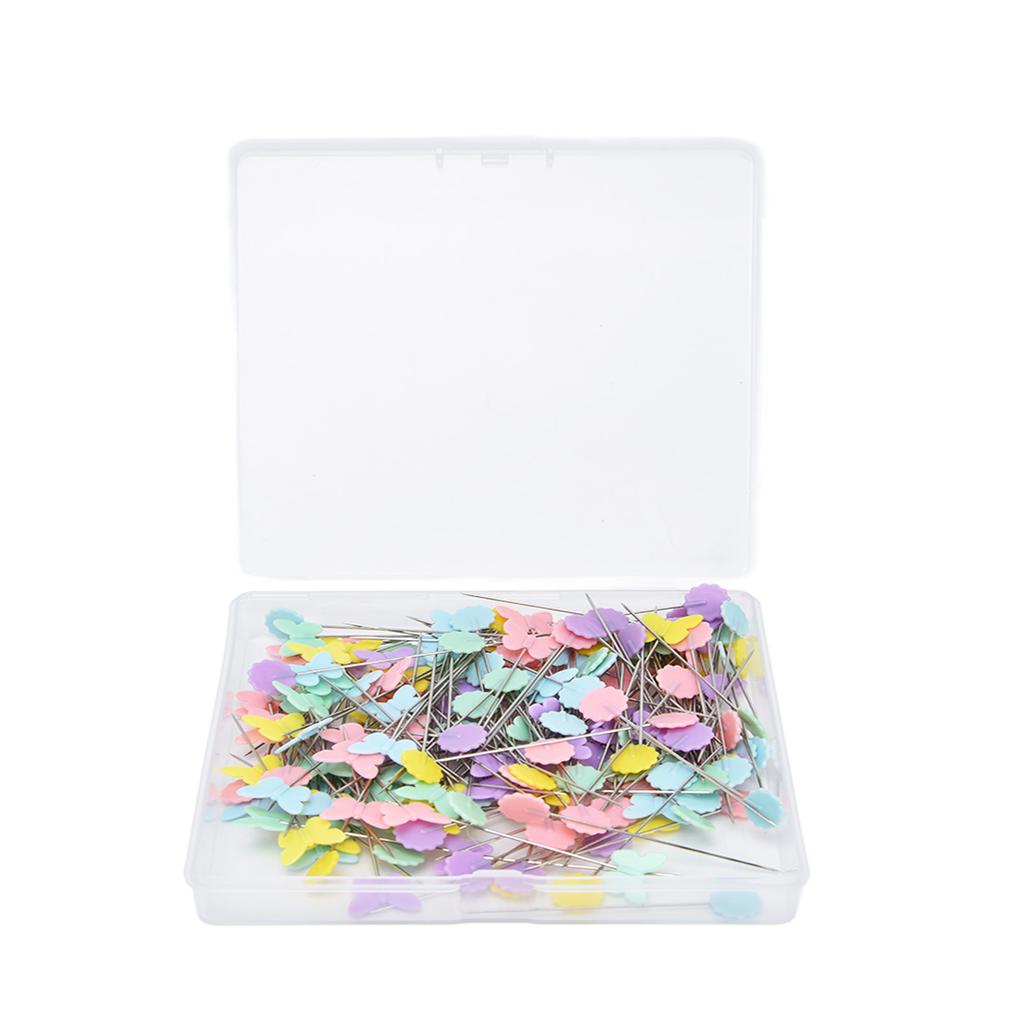 200Pcs Flower Button Head Pins Cute Flower Butterflies Colorful DIY Decorative Positioning Pin for