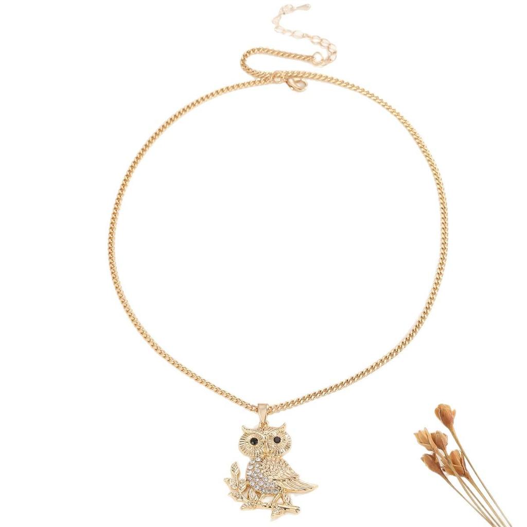 Chic Rhinestone Owl Pendant Necklace - Light Luxury Jewelry 