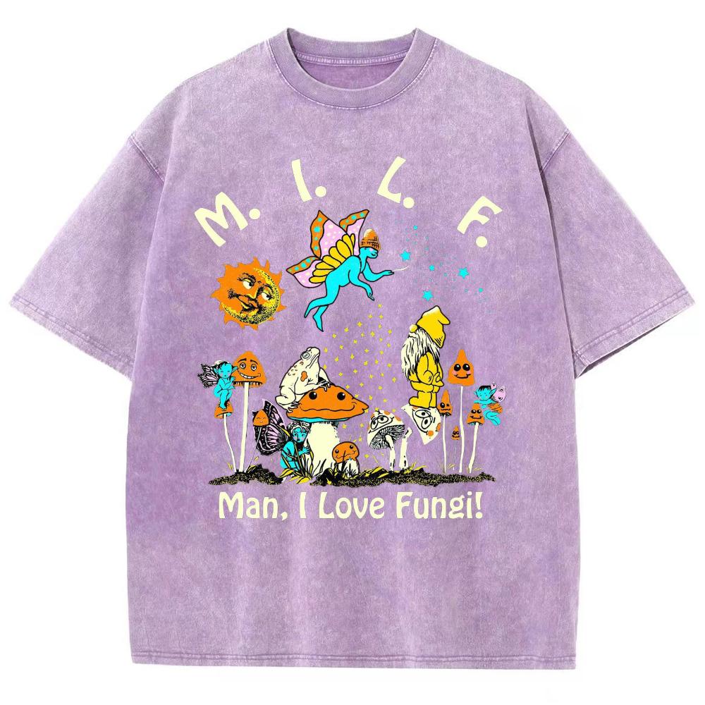 Fungal Plant Print Women's Wash T-Shirt Loose Couple Oversized Short Sleeve Spoof Design Fashion Top Summer