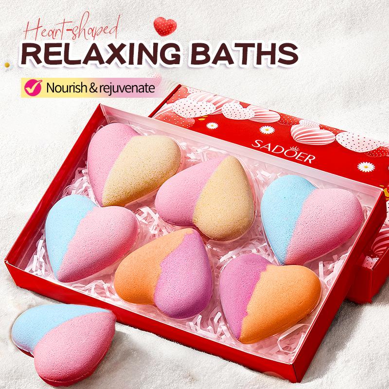 Bath Salt Ball 6-piece Set, Heart-shaped Bath Bomb Bath Salt Ball Boxed Skin Care Products
