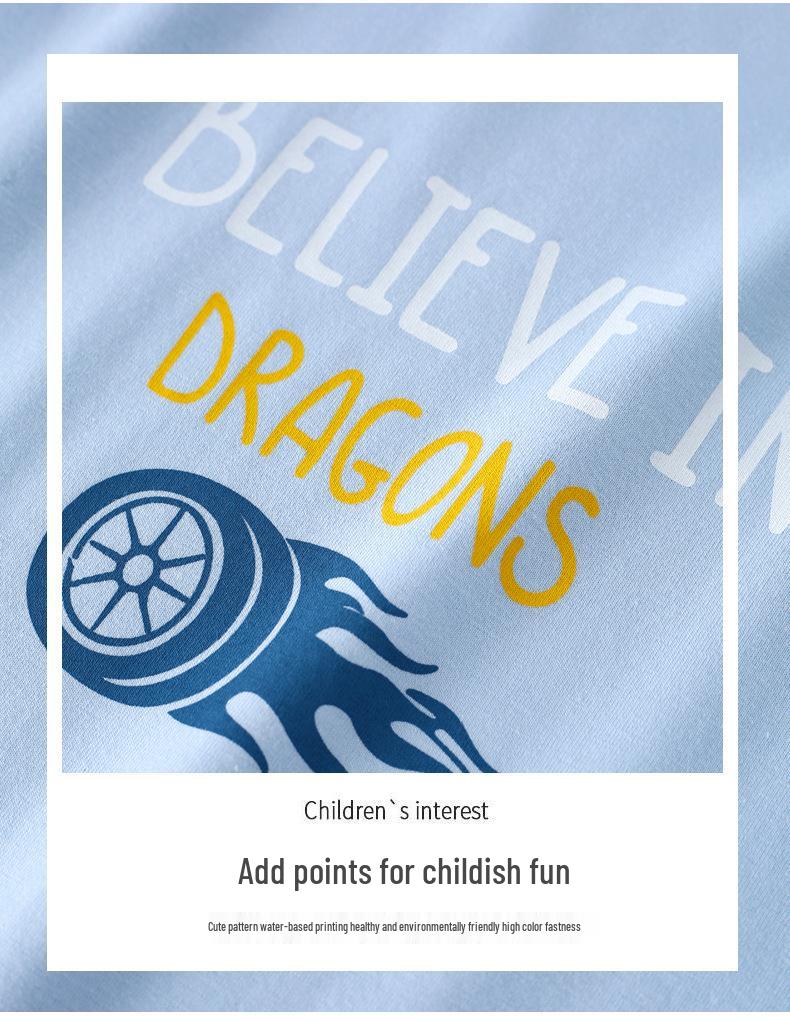 Wiosenno-letni bawełniany zestaw piżamy dla dziewczynek klasy A: Uroczy, Domowy Strój z Okrągłym Dekoltem dla Średniego Dziecka - Jesienne Spodnie w Zestawie