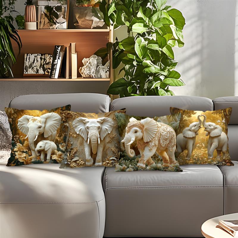 Jungle Elephant Cushion Pillowcase Printed Polyester 45X45Cm Throw Pillowcover Decorative Sofa Cushion Pillowslip Home Decor