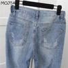 High Women Waist Fit Slim Ladies Jeans Casual Hole Denim Harem Pants Oversized Trousers Streetwear Cropped Pants Plus Size