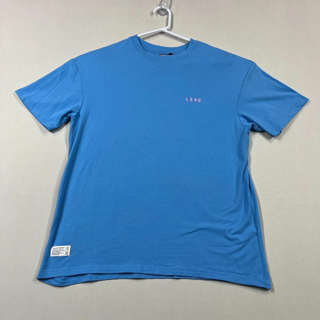 LSKD Blue Oversized Cotton Casual Short Sleeve Crew Neck T Shirt Mens XS Unisex