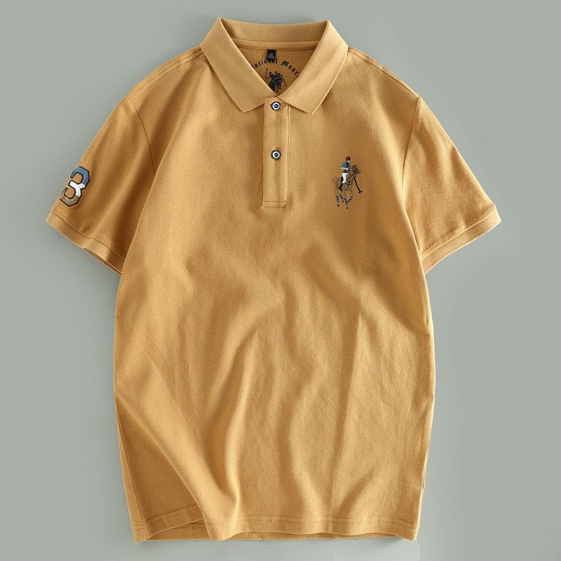 Export Surplus Heavy Embroidery All-Cotton Polo Shirt for Men, Spring/Summer Loose Casual Versatile Turn-Down Collar Short-Sleeve T-Shirt