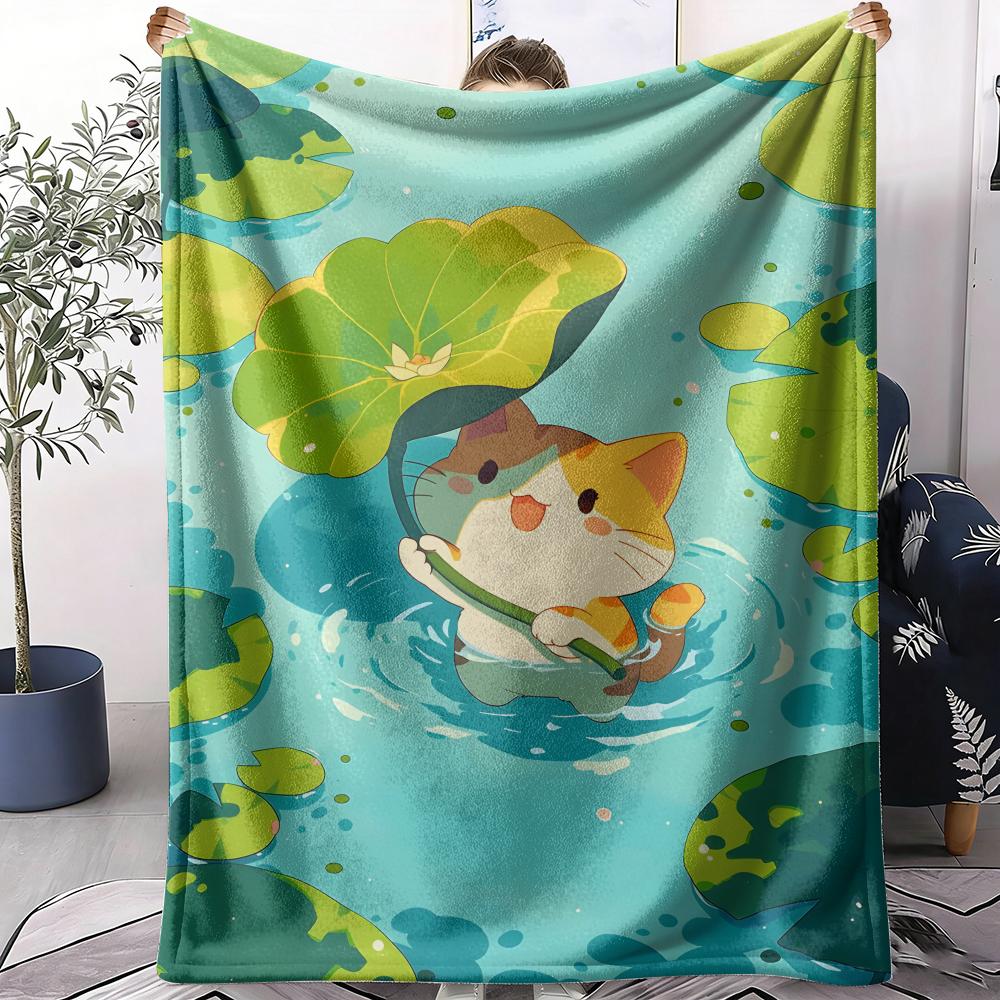 Animals in Lotus Pond Throw Soft Flannel AC Blanket Lightweight Summer Nap Throw Cozy  Blanket for Sofa Bed Travel Home 75x90cm