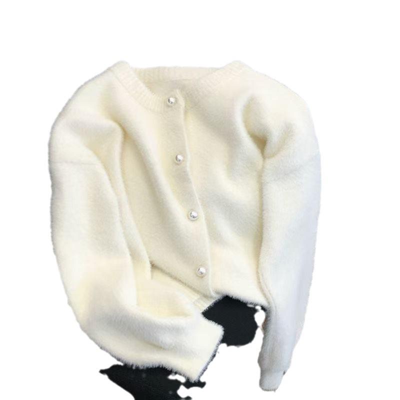 Women's Mint Green Faux Mink Knit Cardigan - Autumn/Winter Design