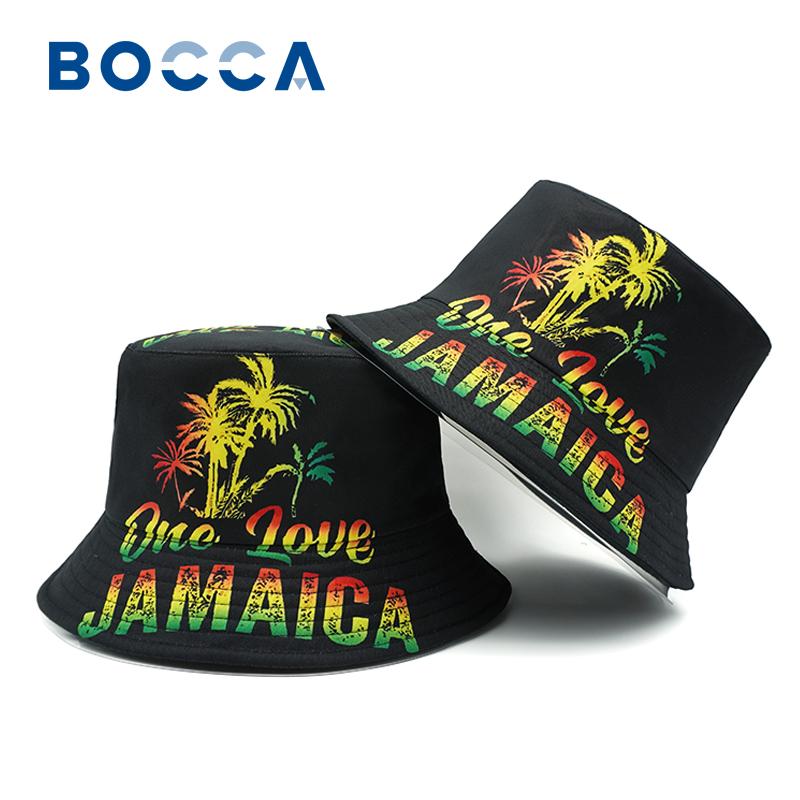 Bocca Jamaica Printing Bucket Hat Rasta One Love Letter Pattern FisherUnisex Hats Double Sides Panama Cap Caps Travel Outdoor Sun