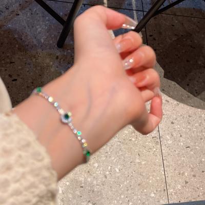 Silver Shiny Zircon Bracelet South Korea Niche Design Simple All-Match Draw Lobster Buckle Three Circles Carrying Strap