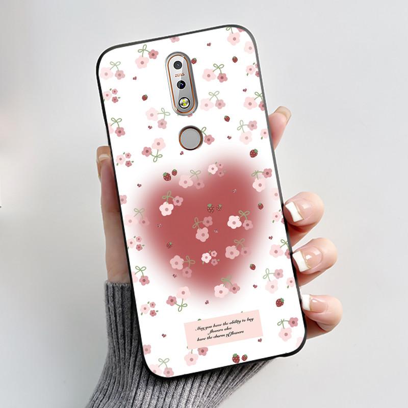 Printing Pattern Case For Nokia 7.1/Nokia 7 Plus Fundas Nokia7 Cover Soft Silicone Black Shell Cute Flower Cartoon Casing Coque