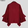 INCERUN Men Lapel Neck Long Sleeve Ruffled Shirts Casual Loose Oversized Tops