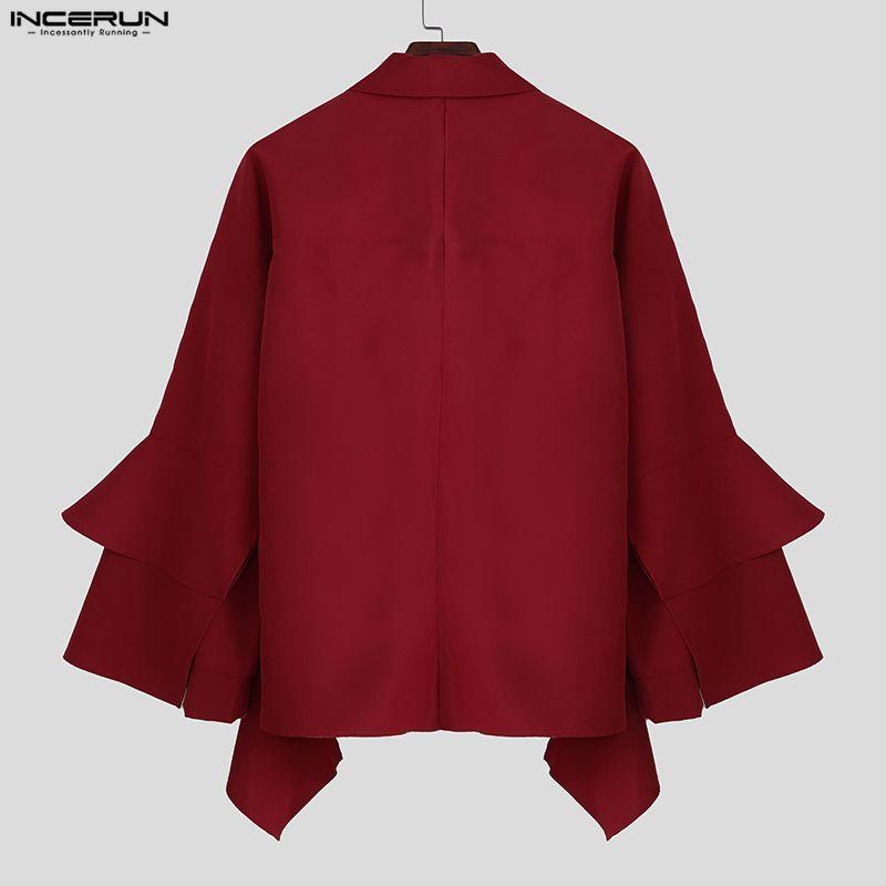 INCERUN Men Lapel Neck Long Sleeve Ruffled Shirts Casual Loose Oversized Tops