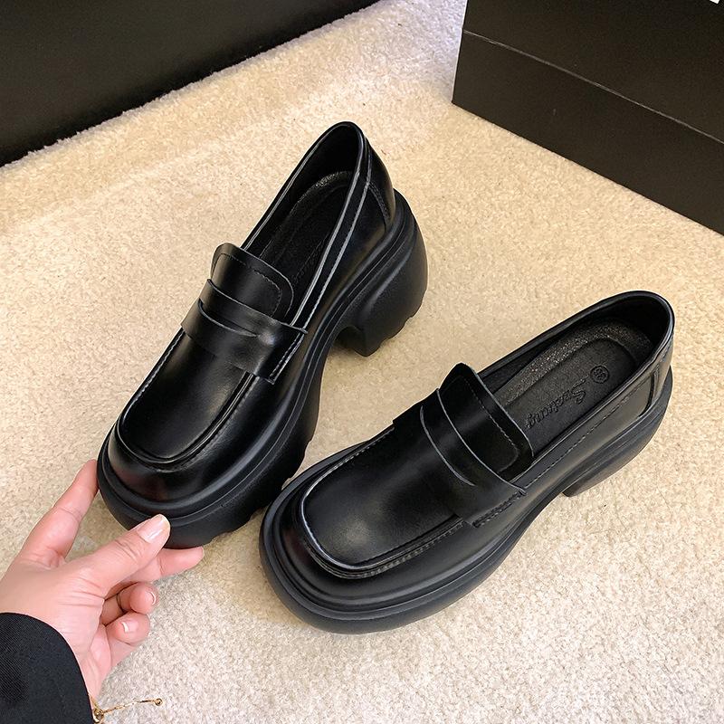 

Толстая подошва, увеличивающая рост, ретро-туфли из кожи, женские туфли в британском стиле для маленьких людей, повседневная обувь 2025 года, новые мягкие кожаные туфли 40