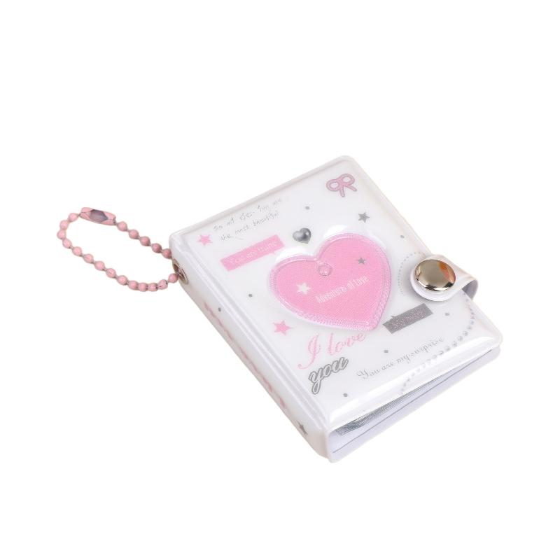 Mini Cute Heart Photocard Album 32 Pockets Portable Clear Kpop Card Holder for Idol Collectibles Travel Souvenir Gift