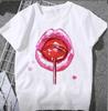 LOVE Red Lips Pink Heart Print T Shirt Women Romantic Slogan Graphic Short Sleeve Valentine Casual Summer Tee