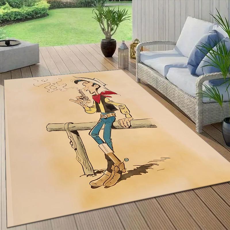 Lucky Luke2 Flannel Pattern Square Carpet,Area Rug,Carpet Rug for Living Room Bedroom Sofa Playroom Decor,Non-slip Floor Mat