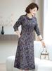 2026 Spring Retro Print Long Sleeve Knee-Length Dress for Middle-Aged and Elderly Moms - Stylish and Elegant Skirt