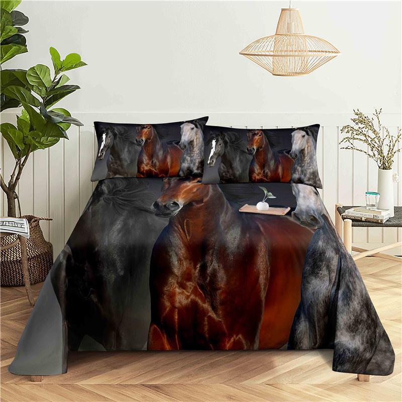 White Horse Bed Sheet 2/3pcs Set 3D Printed Animal Polyester Bed Flat Sheet With Pillowcase Bed Linen For Kids Baby Adult