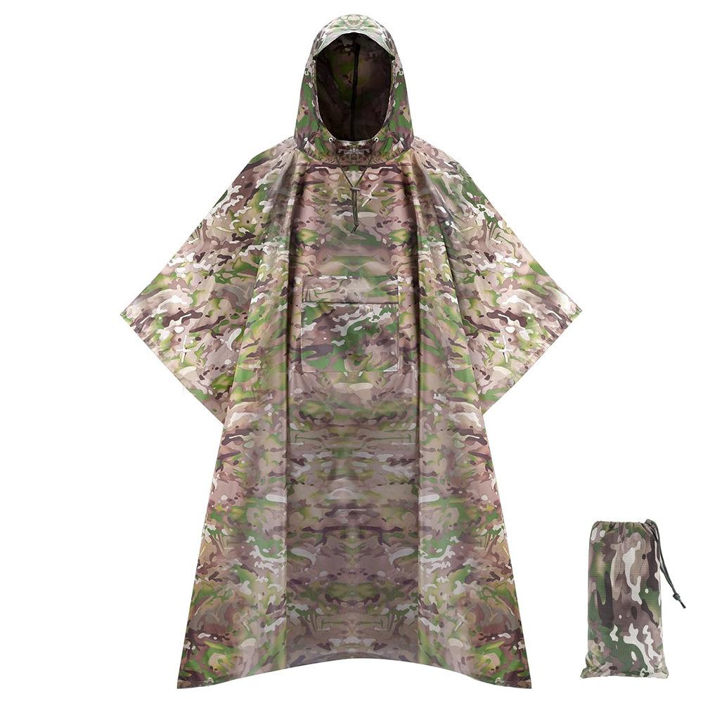Mantello Impermeabile Telo Multifunzionale 3-in-1 Tappetino Zaino Alpinismo Outdoor Camouflage Tattico con Cappuccio Mantello Poncho