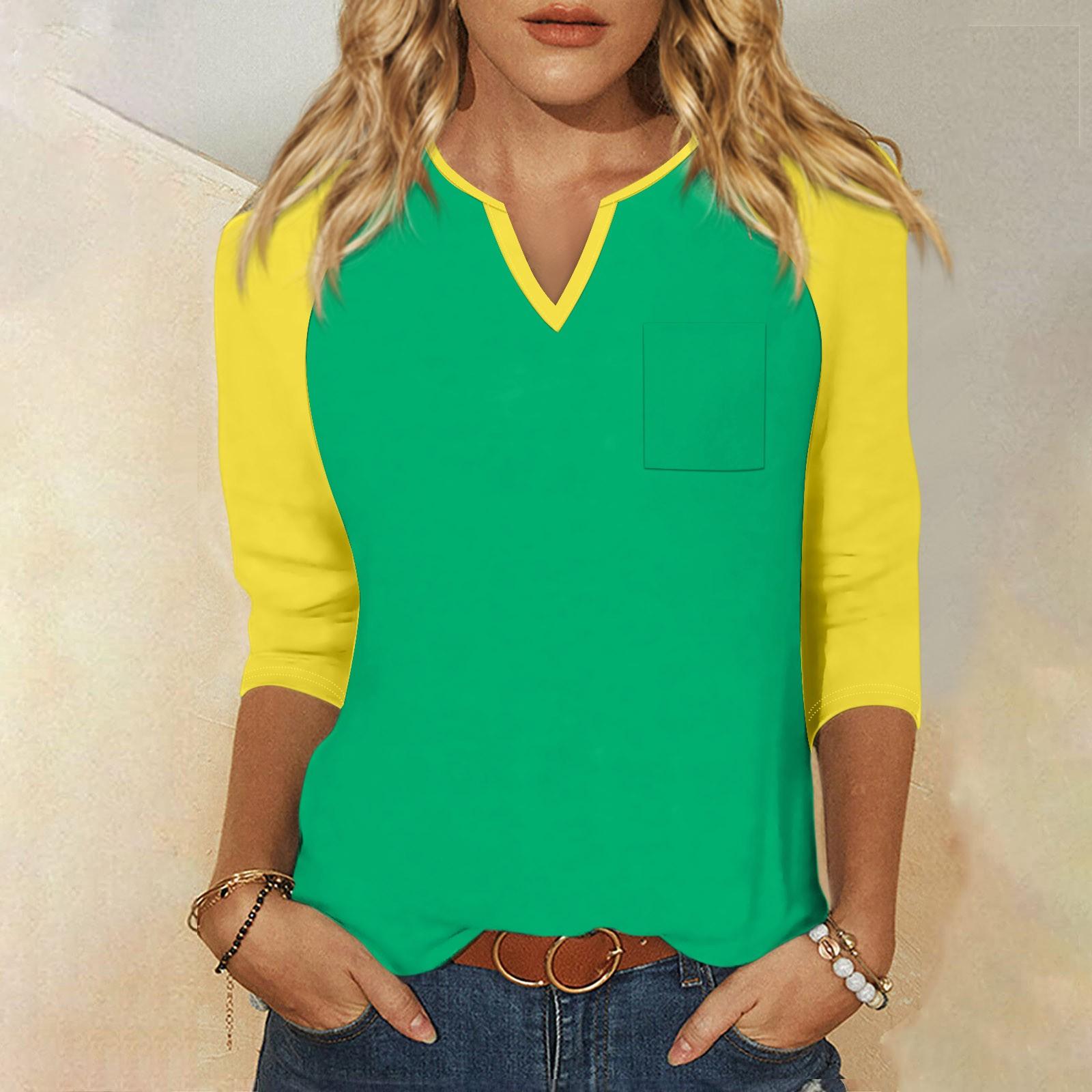 

Рубашка для женщин, модная повседневная футболка с рукавом реглан, карманом, v-образным вырезом, рукавом 3/4, свободная футболка с принтом, женский топ XXXL