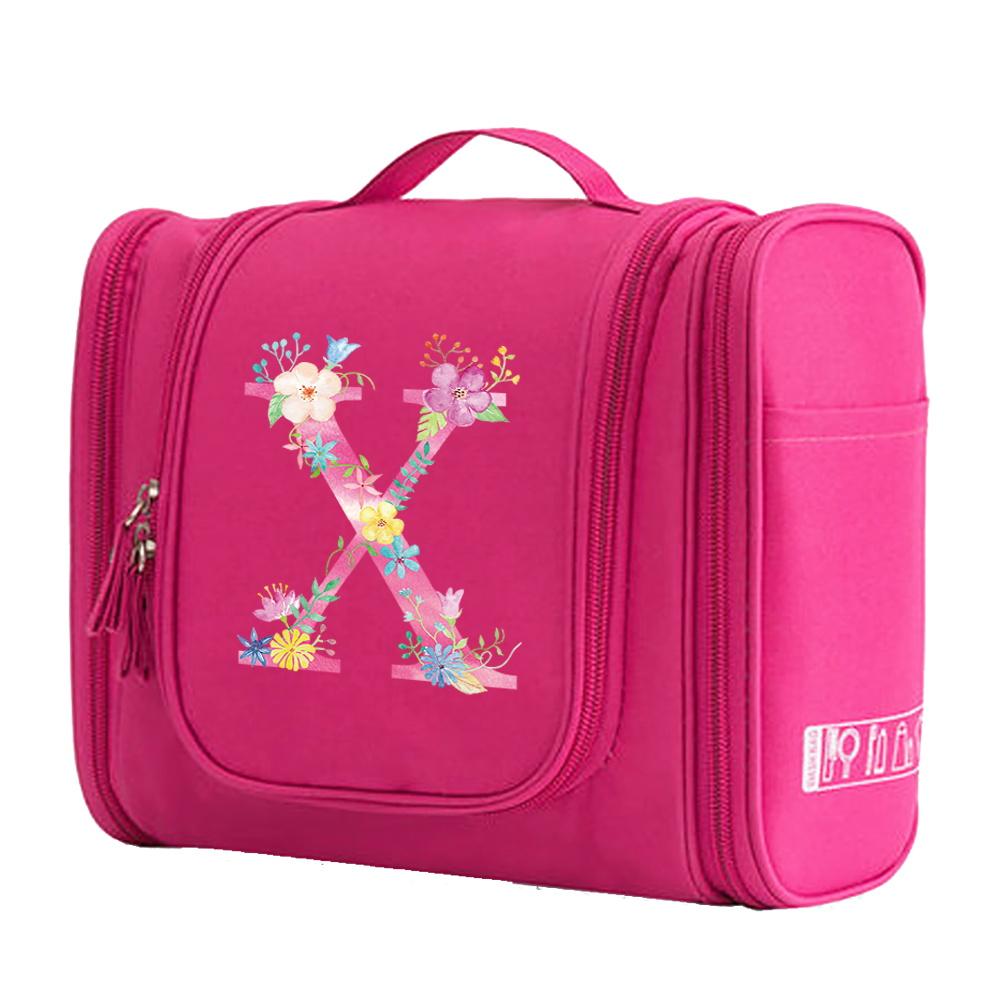 Travel Handbag Cosmetic Bags Make Up Case MakeUp Bag Wash Pouch Women Hook Up Organizer Pink Print Toiletry Accessory Storage