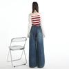 Early Spring Vintage High Waist Drape Elastic Waist Relaxed Wide Leg Denim Pants For Pear Shaped Body Ladies Casual Pants Oversize Denim Trousers