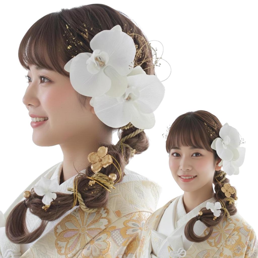 Hair ornament for Coming-of-Age Ceremony, Phalaenopsis orchid, pre-wedding photoshoot, furisode kimono, traditional Japanese clothing, 20th birthday