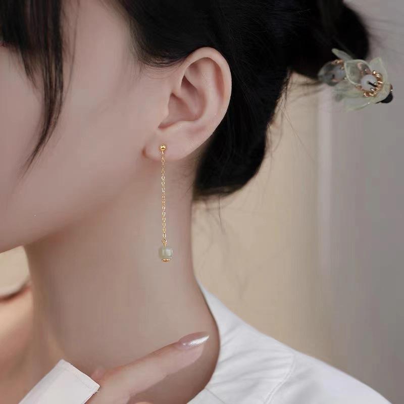 2023 High-End 925 Silver Long Tassel Earrings with Hetian Jade - Summer Drop Earring Accessories for Women