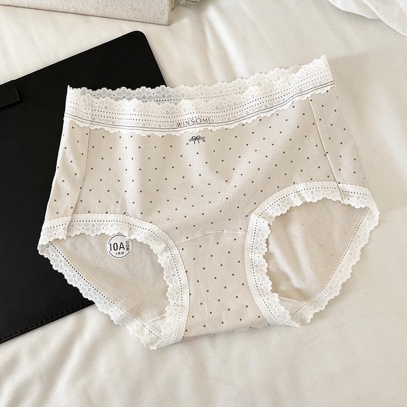 Plus Size Lady Spring Lace Pure Cotton 10A Antibacterial Extended Crotch Waist Triangle Briefs
