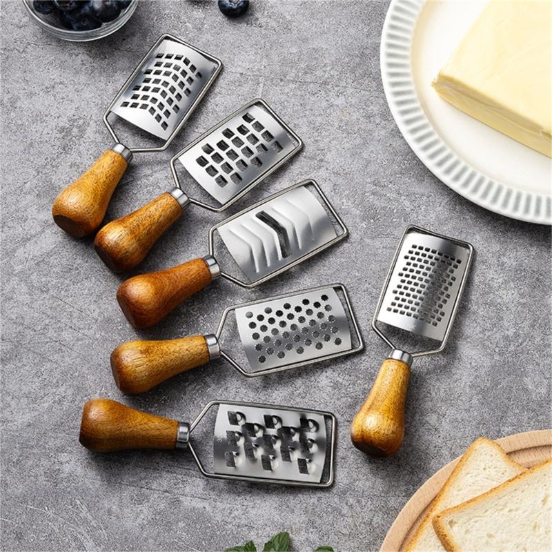Portable Steel Cheese Shredding Gadget Multipurpose Vegetable Grater Essential Kitchens Tool With Nonslip Wood Handle