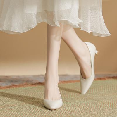H685-1 Sheepskin Inner Pad Low Heel Pointed Single Shoes Women's Oilskin Pattern Solid Color Soft Leather Fashion Women's Shoes Spring and Summer Hig