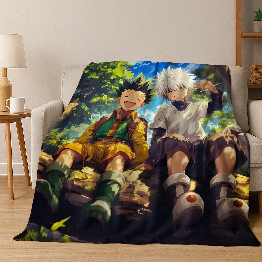 Anime HUNTER X HUNTER HXH Gon Freecss Killua Cartoon Flannel Blanket,Cozy Soft Throw Blanket for Home Bedroom Bed Sofa Cover Kid