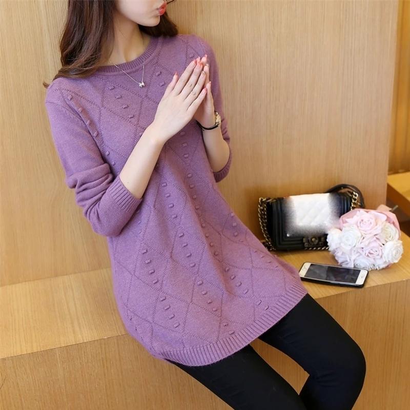 Knitted Jumper Autumn Winter Women's Tops O-neck Long Sleeve Pullovers Casual Warm Women's Sweaters Midi Long Slim Sweater